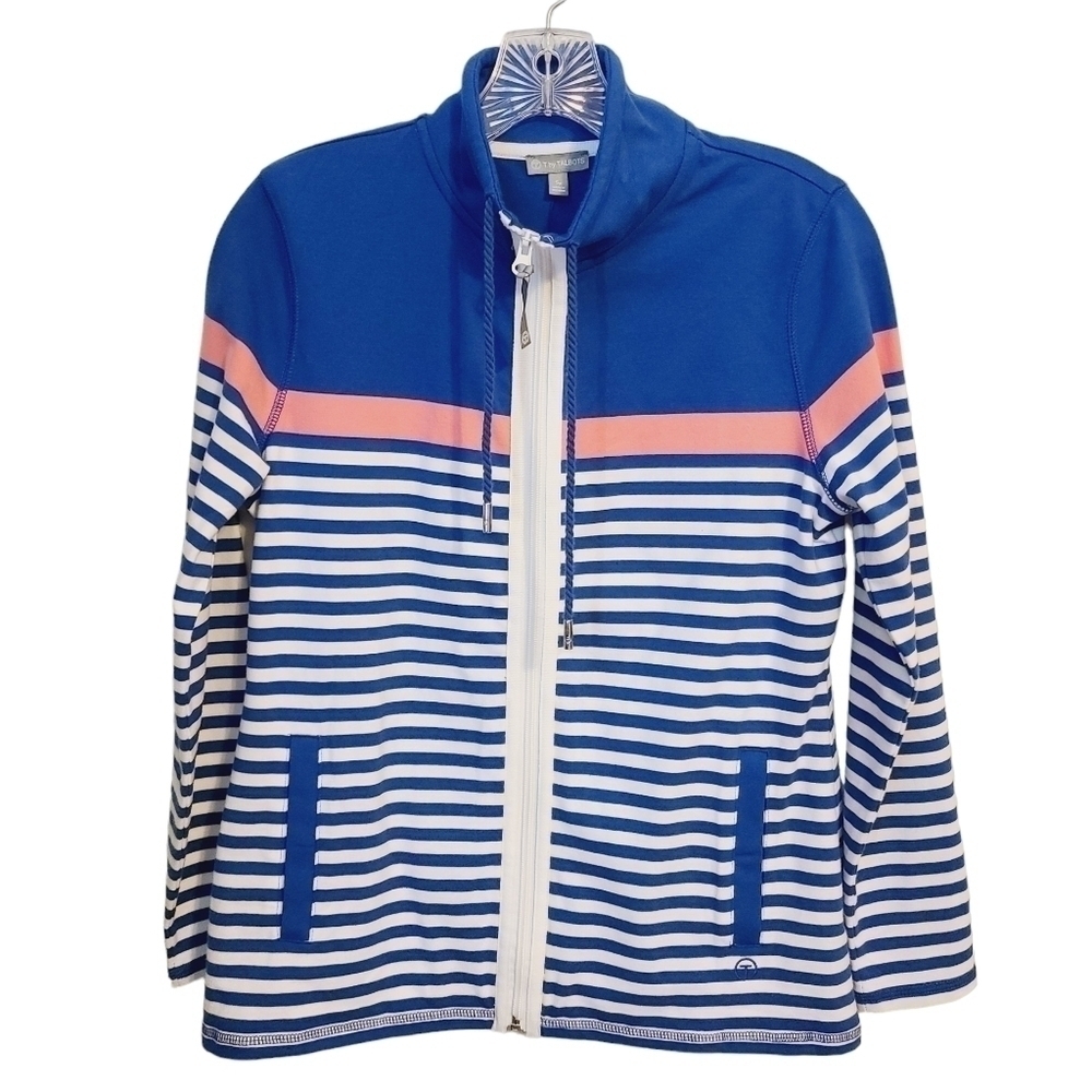 T by Talbots | Women's Stripped Full Zipper Sweatshirt (Size Small Petite)